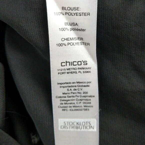 Chicos Top Blouse Size 0 Womens Small Black Popover Latice Detail Bell Sleeve‎ - Picture 7 of 8